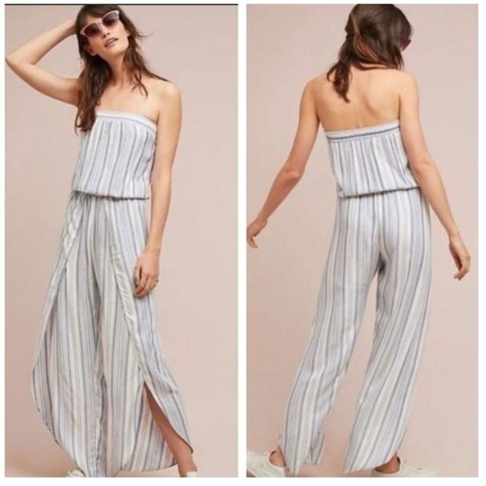 ANTHROPOLOGIE BLUE STRIPED ROMPER